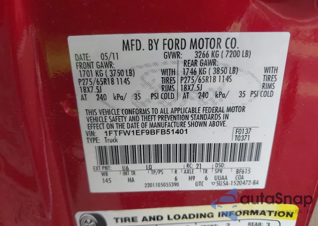 1FTFW1EF9BFB51401: 42210281