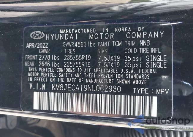 KM8JECA19NU062930: 42210300