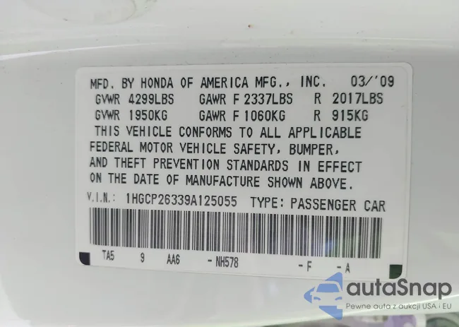 1HGCP26339A125055: 42211466