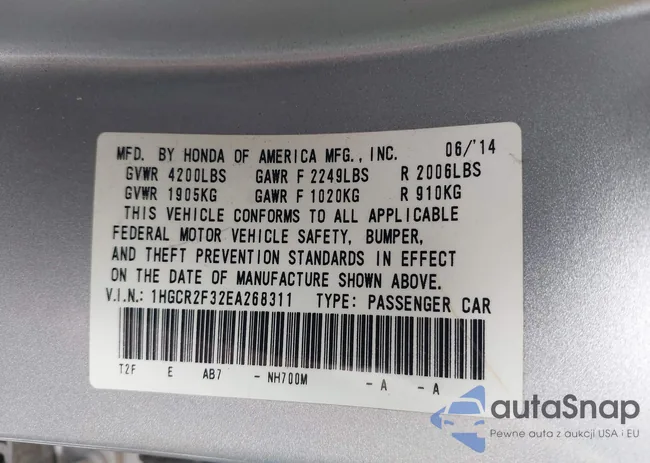 1HGCR2F32EA268311: 42211765