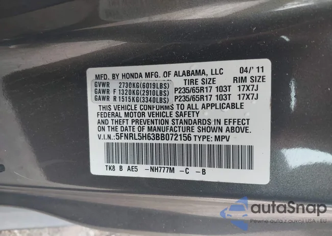 5FNRL5H63BB072156: 42212001