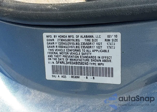 5FNRL3H93AB058240: 42211192