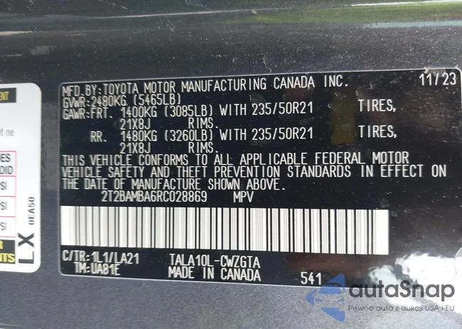 2T2BAMBA6RC028869: 42212479