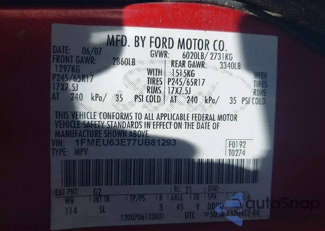 1FMEU63E77UB81293: 42212508