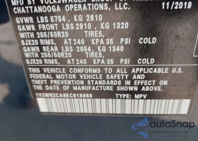 1V2WR2CA8KC618988: 42212845