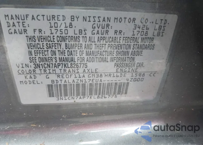 3N1CN7AP7KL826775: 42213010