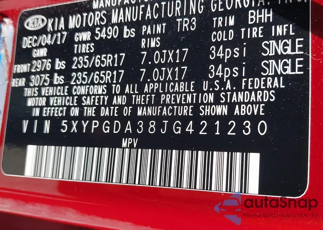 5XYPGDA38JG421230: 42213497