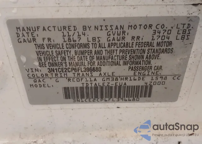 3N1CE2CP6FL396680: 42213516