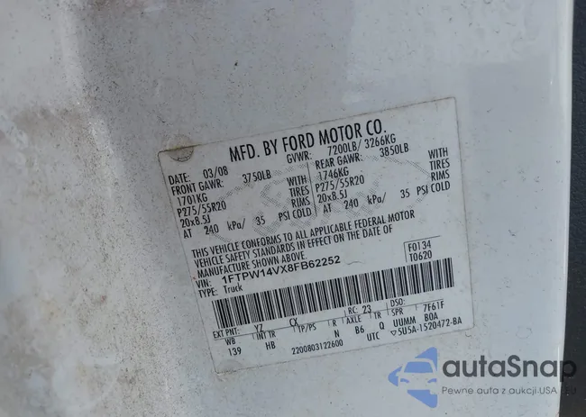 1FTPW14VX8FB62252: 42213654