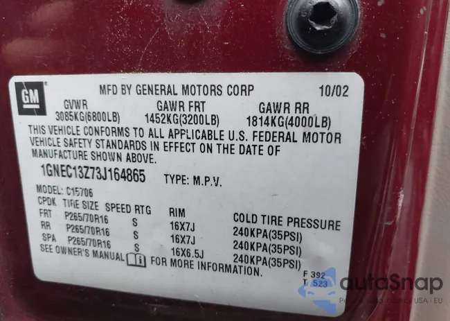 1GNEC13Z73J164865: 42213688