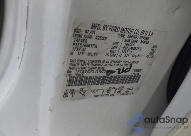 1FTRW07L41KC28725: 42213136