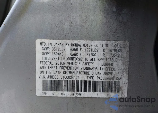 JHMGE8H31CC034124: 42213153