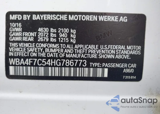 WBA4F7C54HG786773: 42213318