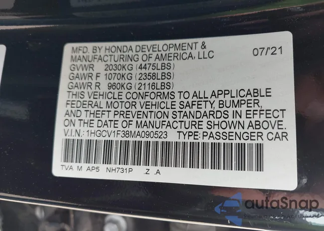 1HGCV1F38MA090523: 42214537