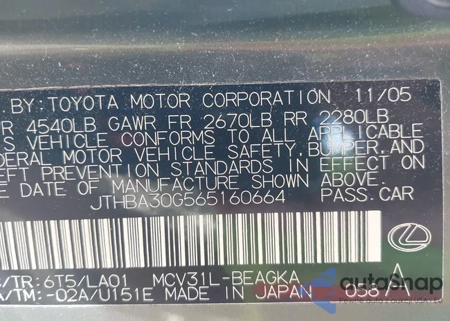 JTHBA30G565160664: 42214680