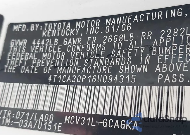 4T1CA30P16U094315: 42215000