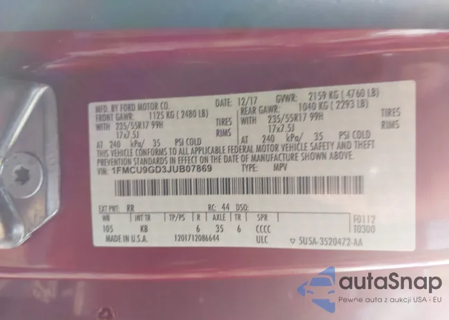 1FMCU9GD3JUB07869: 42215842