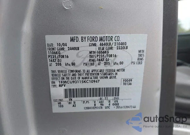 1FMCU93115KC10947: 42215066