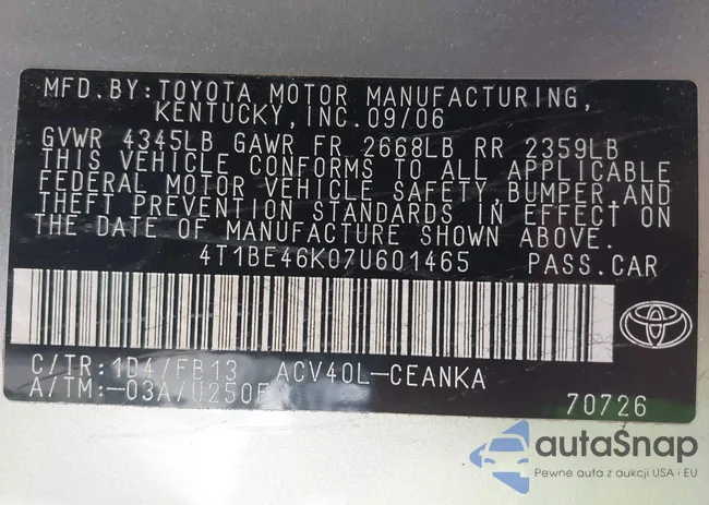 4T1BE46K07U601465: 42215281