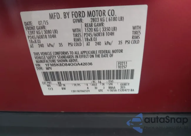 1FM5K8D84GGA42036: 42216367