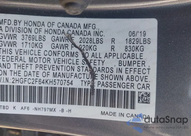 2HGFC2F64KH570754: 42217324