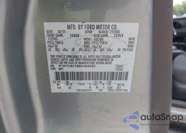 1FMYU93186KA84383: 42218782