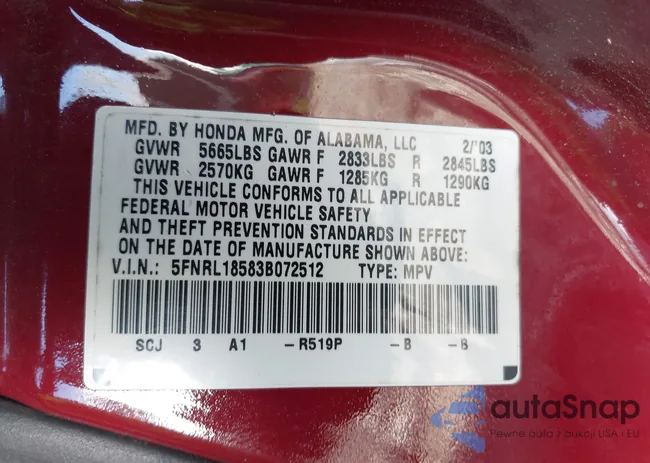 5FNRL18583B072512: 42218802