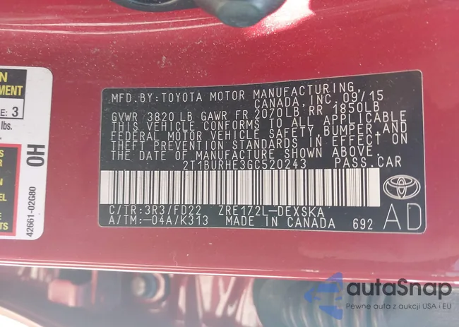 2T1BURHE3GC520243: 42219449
