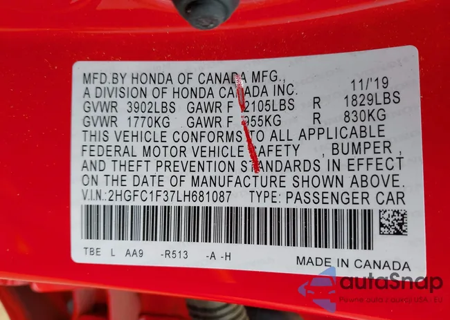 2HGFC1F37LH681087: 42219499