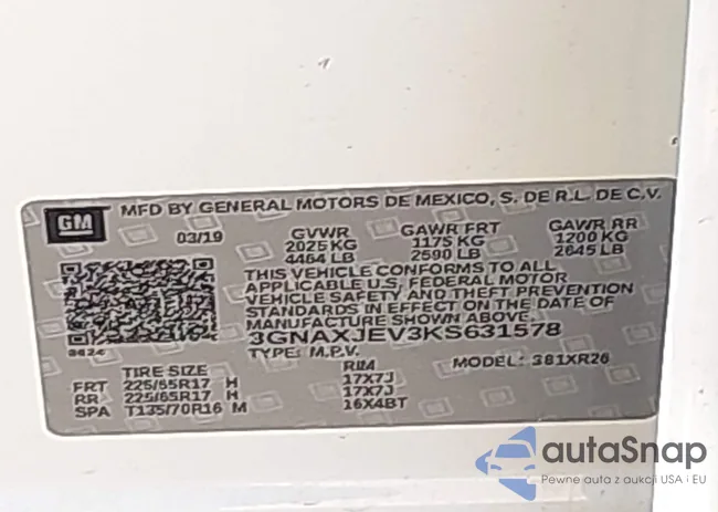 3GNAXJEV3KS631578: 42219505