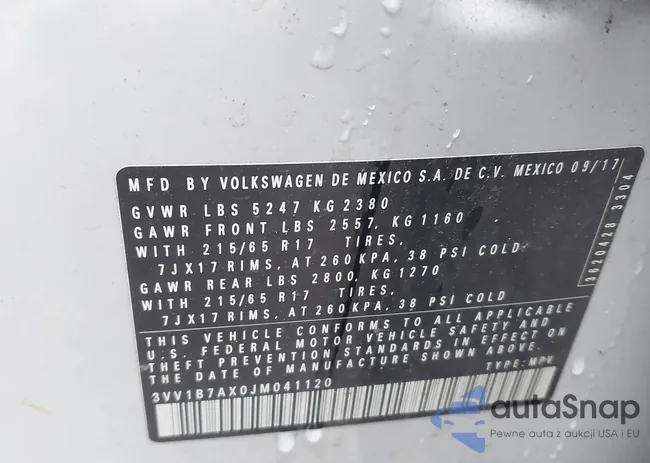 3VV1B7AX0JM041120: 42219662