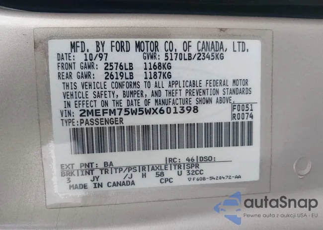 2MEFM75W5WX601398: 42219200