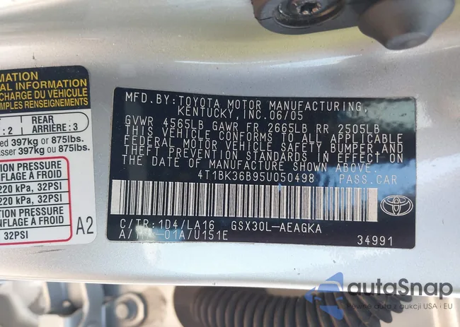 4T1BK36B95U050498: 42220560