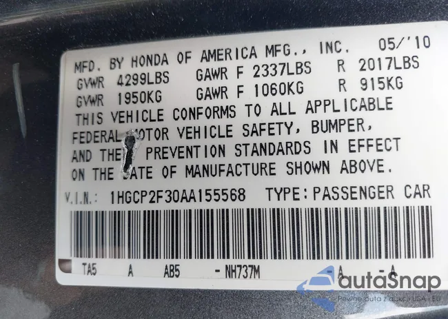 1HGCP2F30AA155568: 42220330