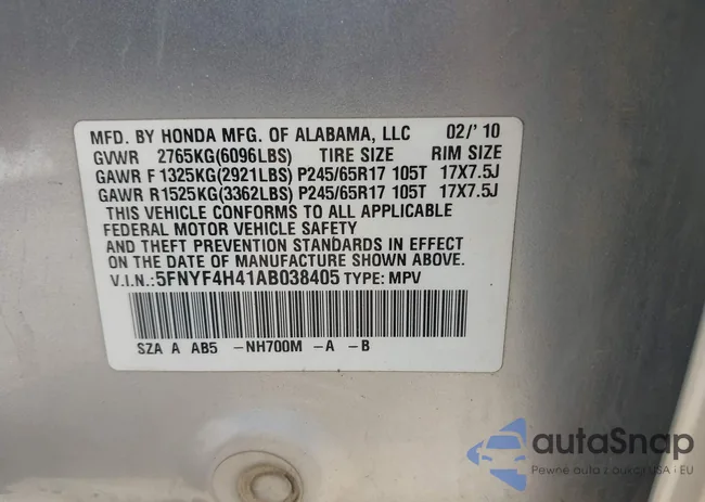 5FNYF4H41AB038405: 42220341