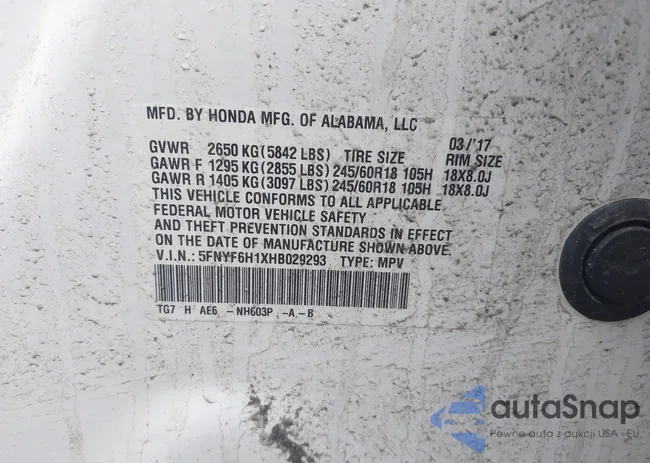 5FNYF6H1XHB029293: 42220354