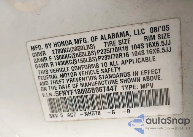 5FNYF18605B067447: 42221455