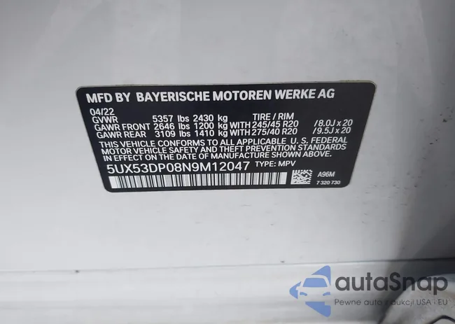 5UX53DP08N9M12047: 42221507