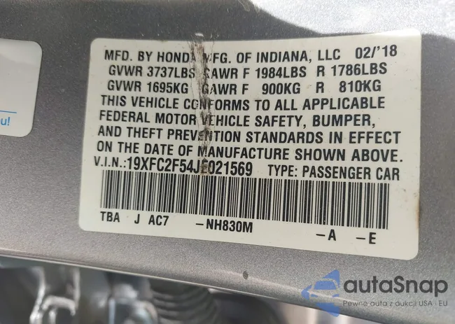 19XFC2F54JE021569: 42221905