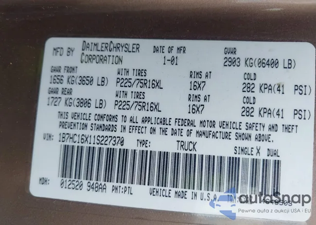 1B7HC16X11S227370: 42221026