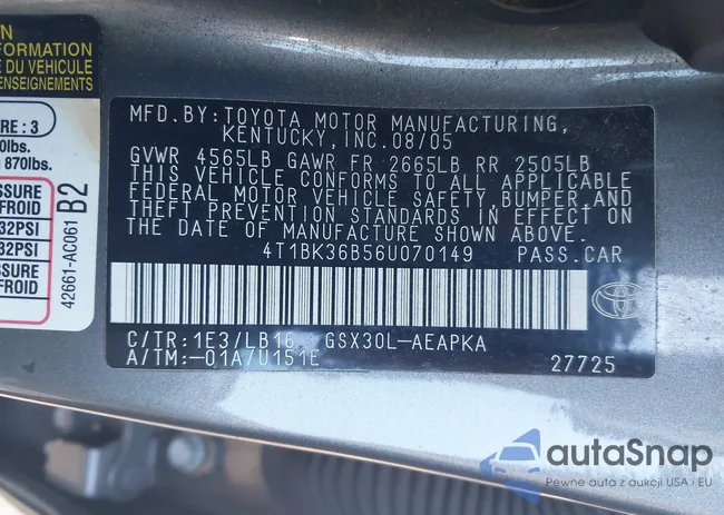 4T1BK36B56U070149: 42221172