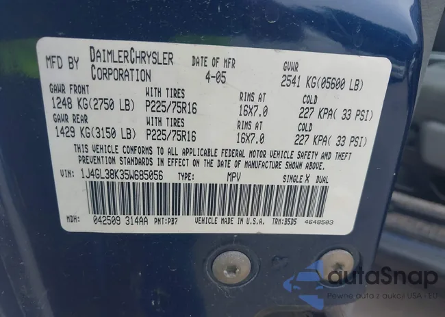 1J4GL38K35W685056: 42221175