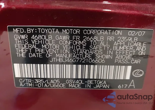 JTHBJ46G772106606: 42221280