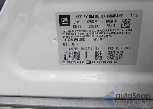 KL4CJASB3KB801862: 42221314