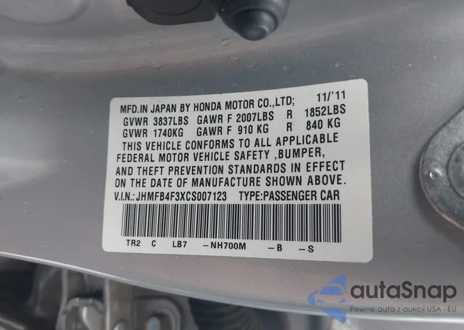 JHMFB4F3XCS007123: 42221364