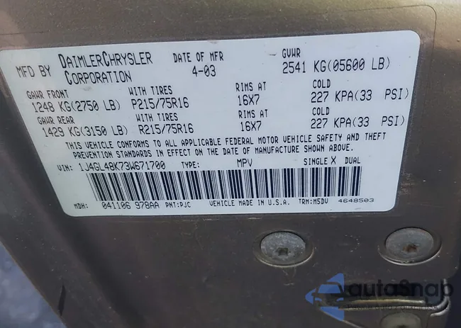 1J4GL48K73W671700: 42222189