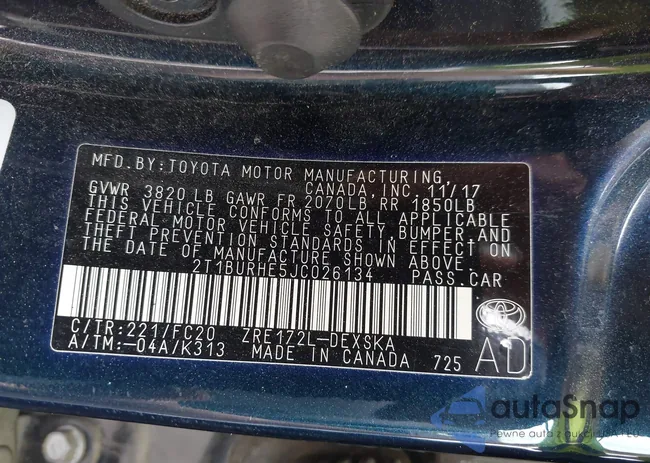 2T1BURHE5JC026134: 42222211