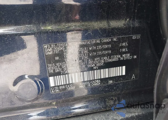 2T3A1RFV9PW360592: 42223421