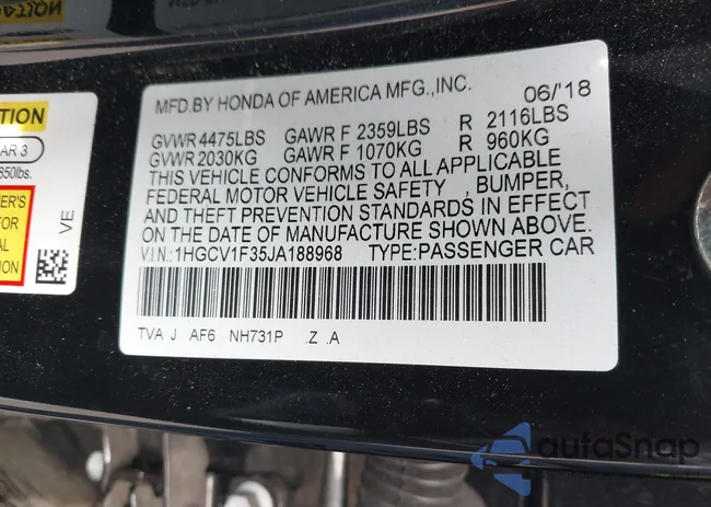 1HGCV1F35JA188968: 42223762