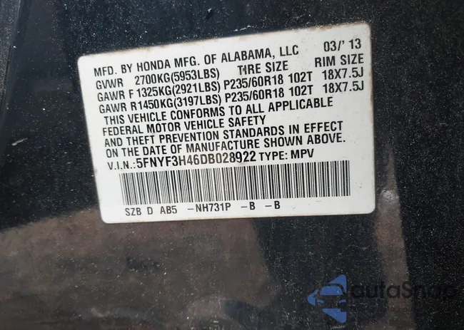 5FNYF3H46DB028922: 42223800